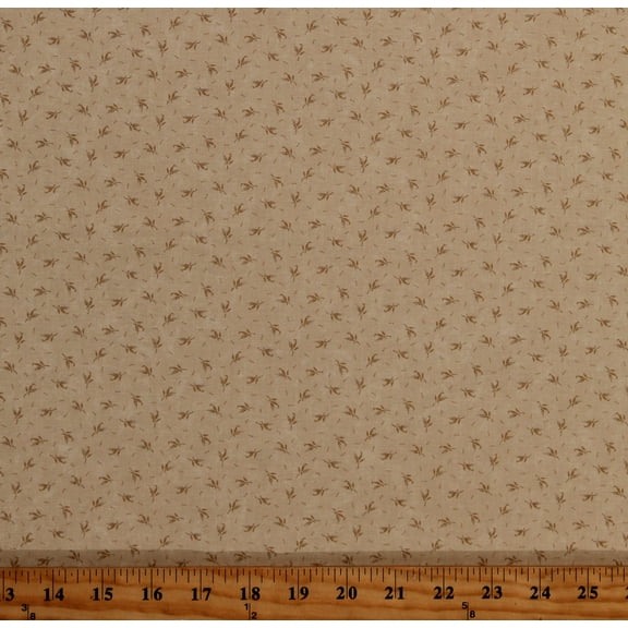 Cotton Kansas Troubles Blackbirds Nest Dots Patterned Flowers Floral Leaves Leaf Tan Cotton Fabric Print by the Yard (9754-21)