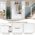 thumbnail image 2 of DRNANLIT Farmhouse Elegant Hall Tree with 4 Side Cabinets & Adjustable Shelves, All-in-One Mudroom Bench with Coat Rack & 5 Hooks, White, 2 of 9