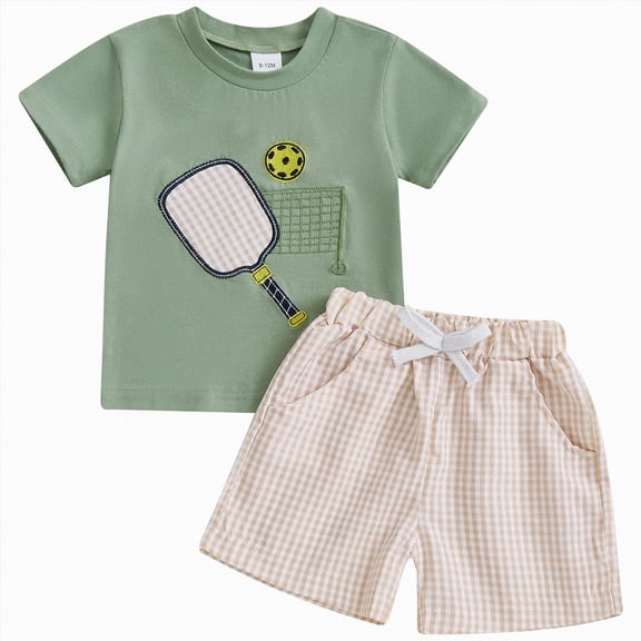 Yindaity Toddler Boy Summer Outfit Toddler Baby Boys Summer Outfits Short Sleeve T-Shirt Tops & Shorts Sets 2Pcs Baby Boys Summer Clothes(Beige,3-4 Years)