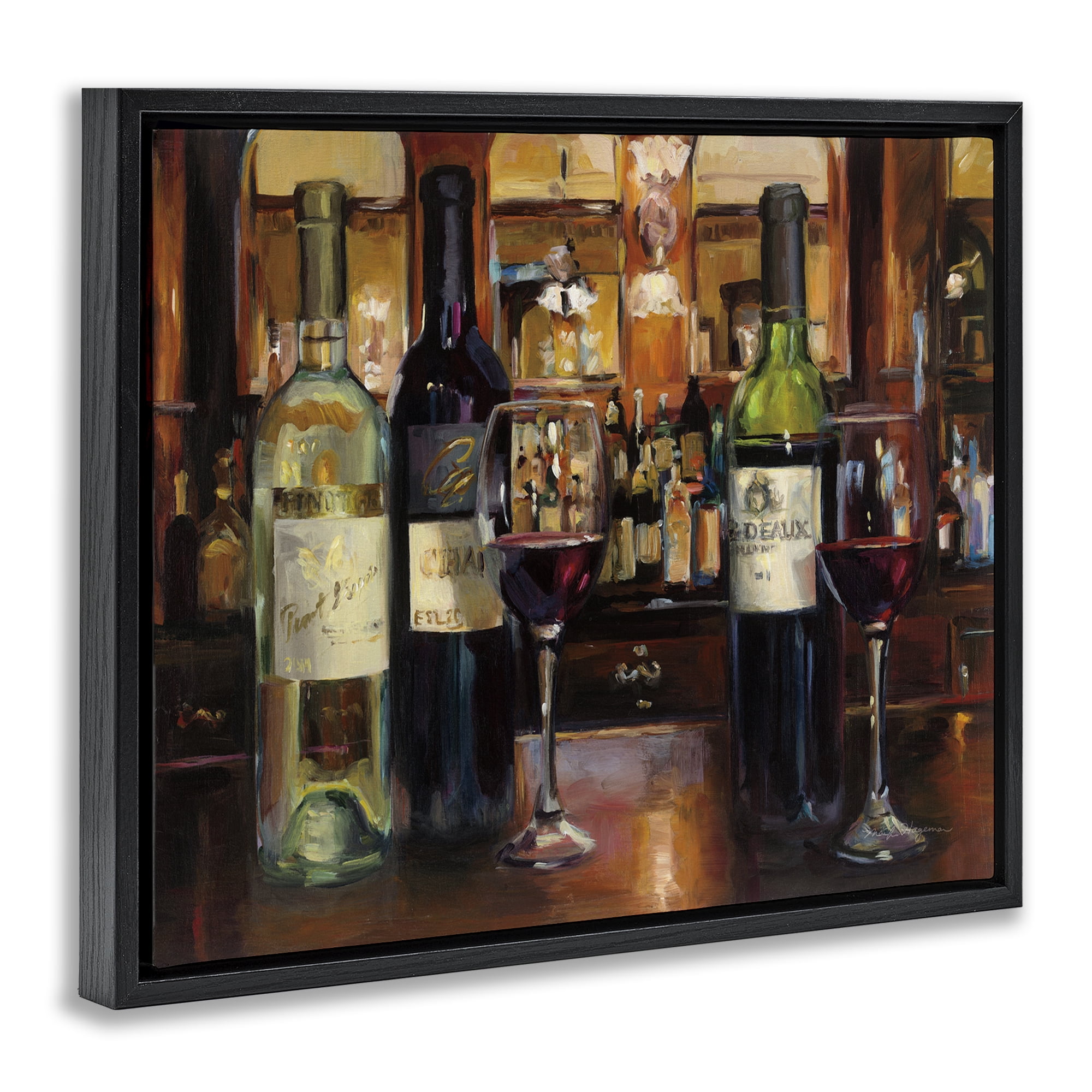 Stupell Industries Reflection of Wine Bottles Food & Beverage Painting Black Floater Framed Canvas Art Print Wall Art, 31 x 25