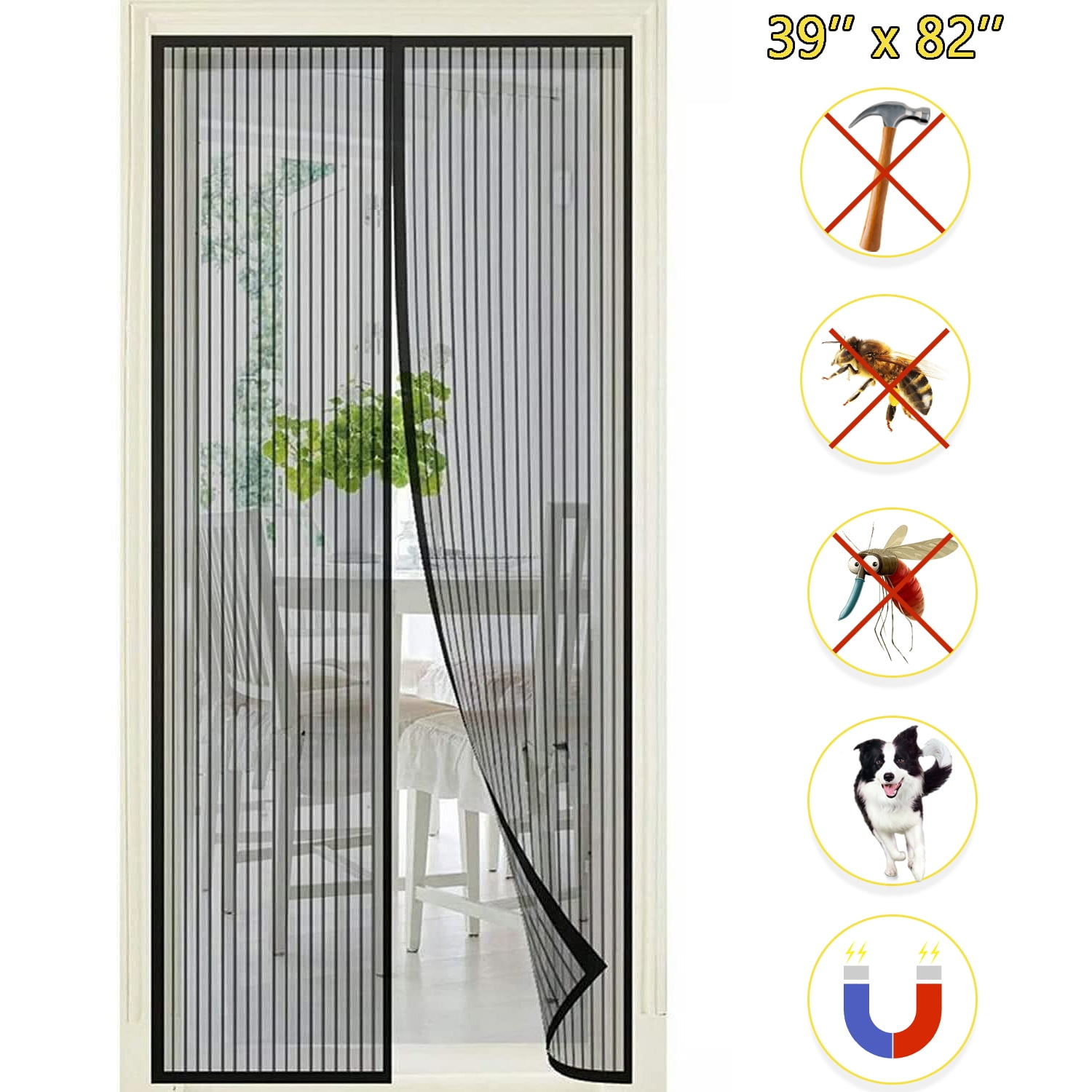 Fly Screens Doors,39x82 inch Door Fly Screen with Powerful and Full