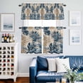 thumbnail image 2 of Vintage Leaf Kitchen Curtains Valances and Tiers Set of 3 Blue Brown Tropical Plants Linen Texture Tier Curtains and Valance with Rod Pocket for Small Windows, 27.5"x24", 2 of 9
