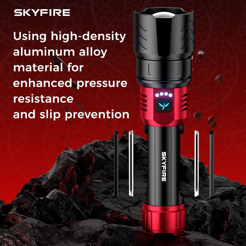 SKYFIRE Rechargeable LED Flashlight High Brightness, 4 Modes Yellow Blue Lens, 17hr Runtime for Camping Home Outdoor