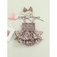 thumbnail image 4 of Kiapeise Toddler Baby Girl Skirt Sleeveless Adjustable Straps Ruffle Floral Dress +Bow Headwear Infant Summer Clothes 2Pcs Set, 4 of 9