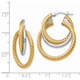 thumbnail image 3 of 14k Yellow and White Gold Two Tone and Textured Tri-Tube Hoop Earrings - 30mm x 25mm, 3 of 4