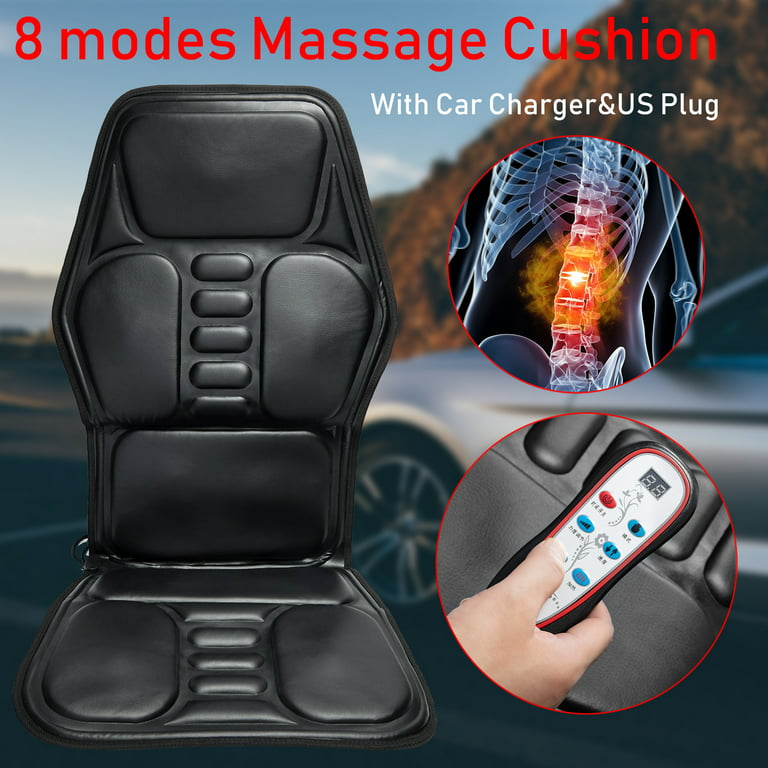 Heated Car Massager Back Massager Heat Mat Seat Cushion 3 Vibrating Motors,  Massage Cushion Chair Pad for Auto Home Office Chair Massager with 9