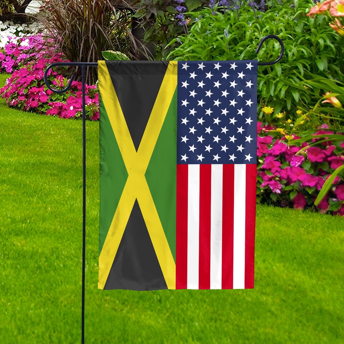 American Jamaica Flag Jamaican Friendship U.S.A Memorial Day Patriotic For Garden Flag, Double-Sided Decorative Outdoor Flag, Patriotic Polyester Yard Flag 12 x 18 in