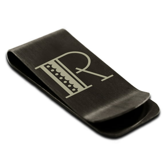 Tioneer Stainless Steel Letter R Initial Metro Retro Monogram Engraved Engraved Money Clip Credit Card Holder
