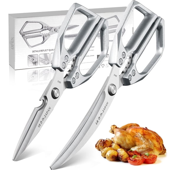Greenpod Kitchen Scissors Set Silver - Stainless Steel Kitchen Shear, Sharp Meat Scissors Dishwasher Safe, Heavy Duty Poultry Shears, Japanese Cooking Scissor for Food