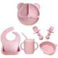 thumbnail image 1 of Baby Suction Plate Set - 1 Set  with Sippy Cup  Bowl  Bib  Spoon  Fork - Food Grade  Dishwasher Safe Silicone - Toddlers Divided Plate Kit - Kitchen Supplies, 1 of 8
