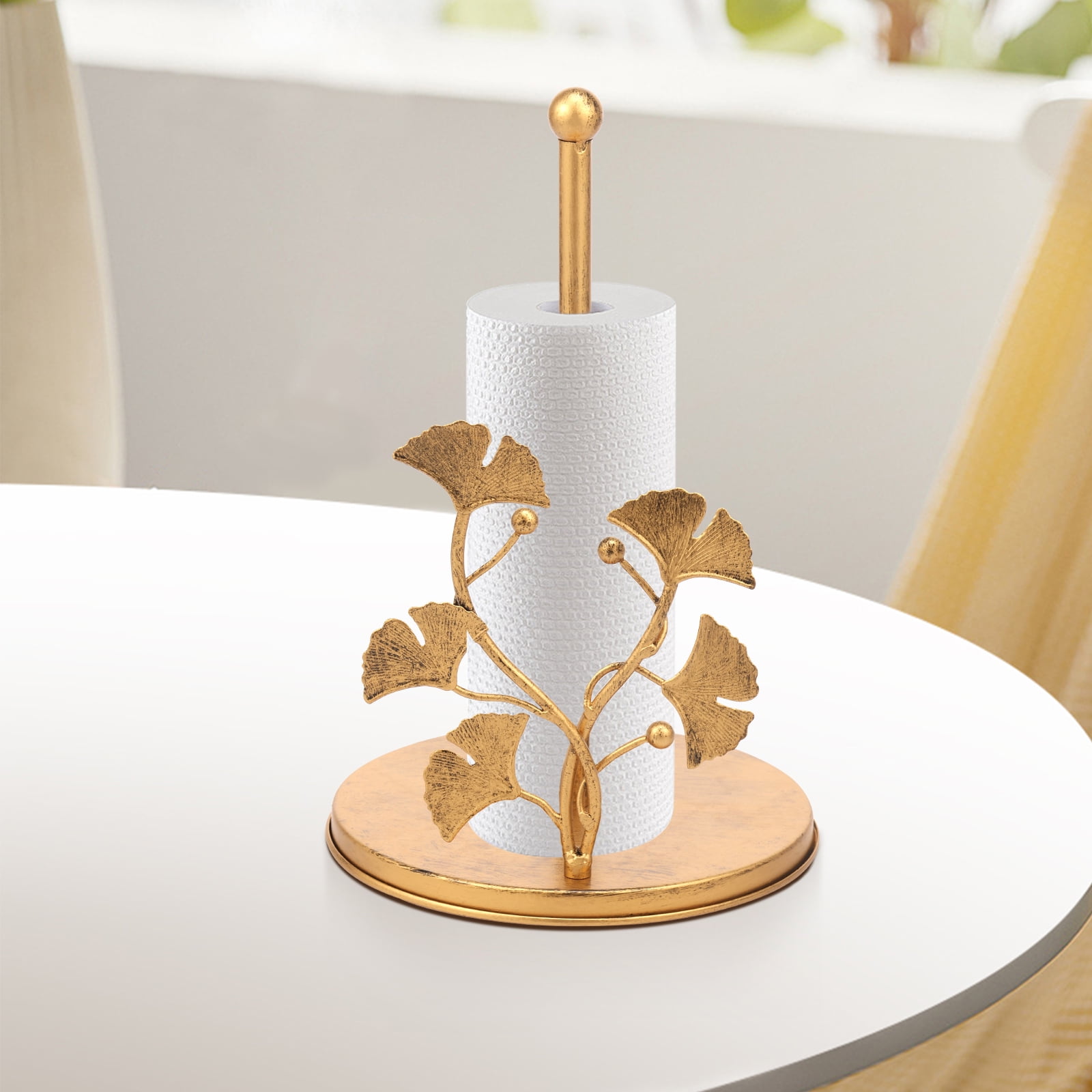 Tzdxfgl Free-Standing Metal Countertop Paper Towel Holder with Non-Slip Base, 11 Inch, Gold Leaves