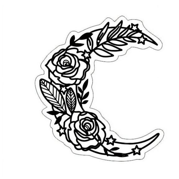 Moon Flower Car Decal, Lunar Blossom Vinyl Window Vehicle, Dreaming Beautiful Flower Moon, Waterproof, Weatherproof, 1PC (Black)