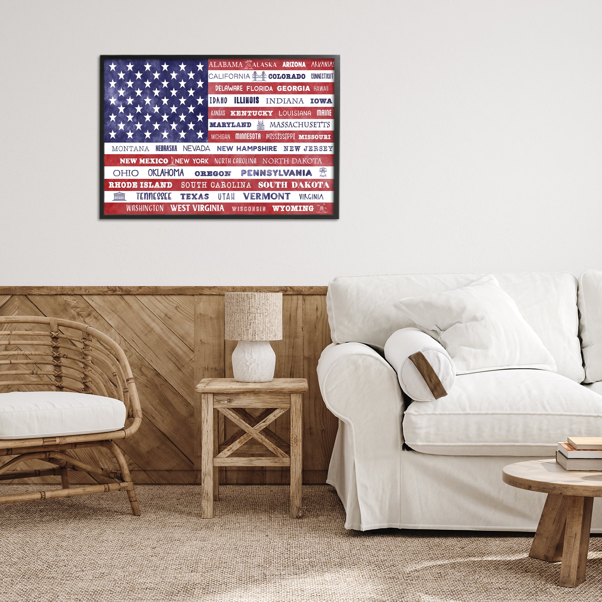 Stupell Industries States Of America Flag Black Framed Giclee Art, design by Daniela Santiago