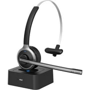 Mpow M5 Pro Bluetooth Headset V5.0 with 180H Charging Station, Wireless Headphones for Cell Phone with Noise Cancelling Microphone, Comfort-fit Truck Driver Headset for Call Center, Office, Skype
