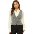 thumbnail image 1 of Chaleco a cuadros para mujer Chaleco de tweed vintage sin mangas con doble botonadura Negro S, 1 of 4