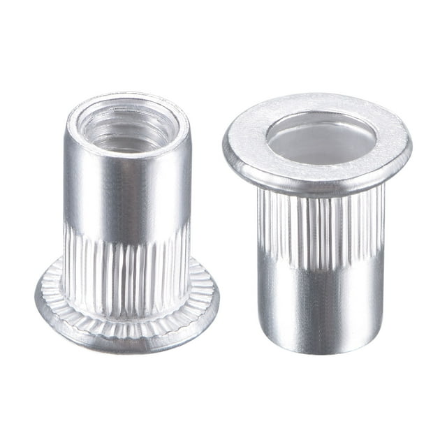 Unique Bargains M6 Rivet Nuts Aluminium Alloy Knurled Flat Head Threaded Insert Nut Silver 25 pcs