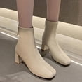 thumbnail image 4 of NOKIO Women'S Vintage Ankle Boots With A Square Toe Women Ankle Boots Autumn And Winter Simple Solid Color Fashion Comfortable Square Toe Square Heel Back Zipper Women'Sfashion-Forward Ankle Booties, 4 of 9