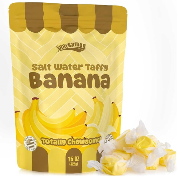 Snackathon Salt Water Taffy Single Flavor, Banana, Bulk Individually Wrapped Gourmet Candy, Soft & Chewy Sweet Treats, 15 oz Resealable Bag
