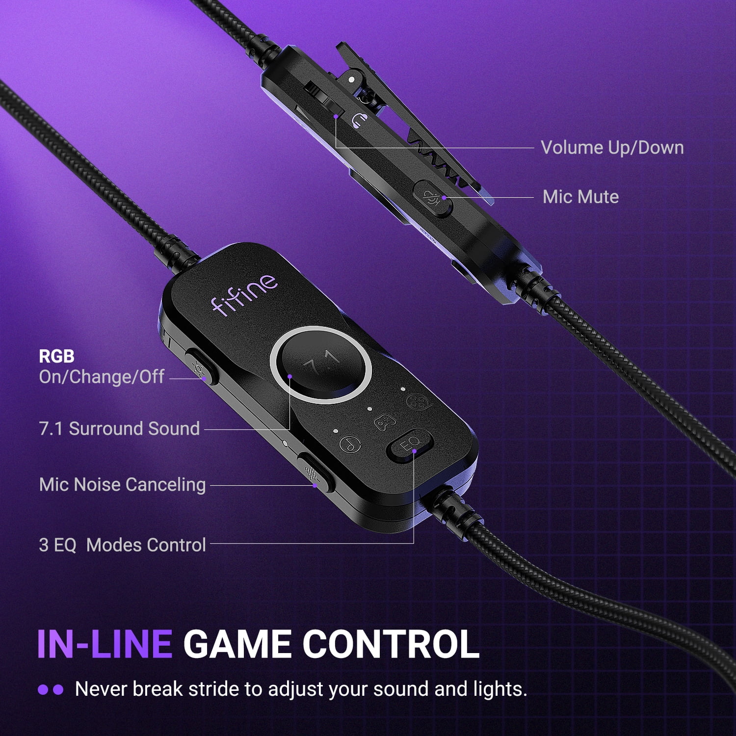 FIFINE Open-Back Gaming Headset for PC Computer, PS5/PS4, Wired Headphones with Noise-Cancelling Microphone, 7.1 Surround Sound, EQ Modes, RGB Lighting