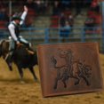 thumbnail image 3 of MARSHAL Western Rodeo Bull Rider Design Genuine Leather RFID Blocking Cowboy Bifold Wallet for Men Brown, 3 of 9