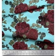 thumbnail image 2 of Soimoi Green Rayon Fabric Leaves & Maroon Floral Decor Fabric Printed BTY 42 Inch Wide, 2 of 3