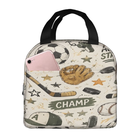 Sports Gear Baseball Soccer Football Lunch Bag Reusable Thermal Lunch Box with Handle for Women and Men