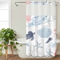 thumbnail image 3 of Blue Red Coastal Nautical No Hook Shower Curtain Waterproof,Bathroom Curtains with Snap in Liners and See Through Top Window,Beach Sea Turtle Ocean Coral Starfish Bathtub Curtains Shower 54"Wx78"L, 3 of 8