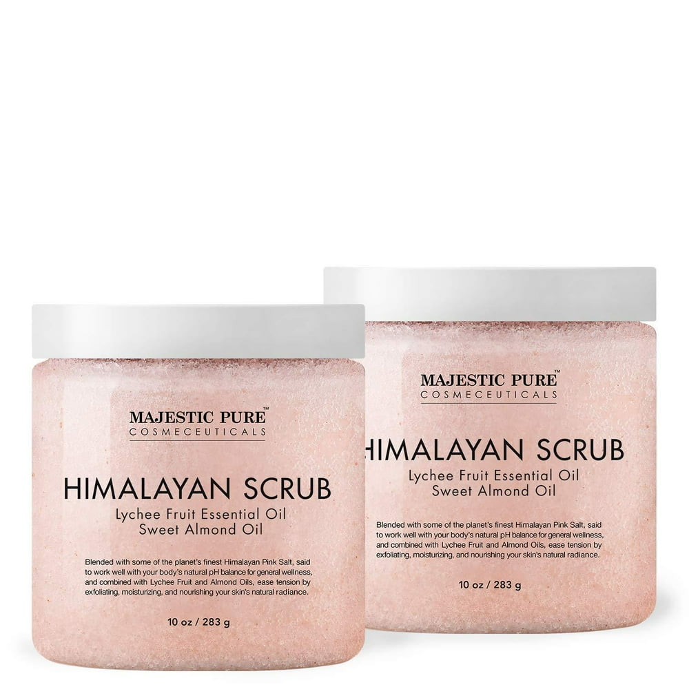 Majestic Pure Himalayan Salt Body Scrub with Lychee Essential Oil, All Natural Scrub to