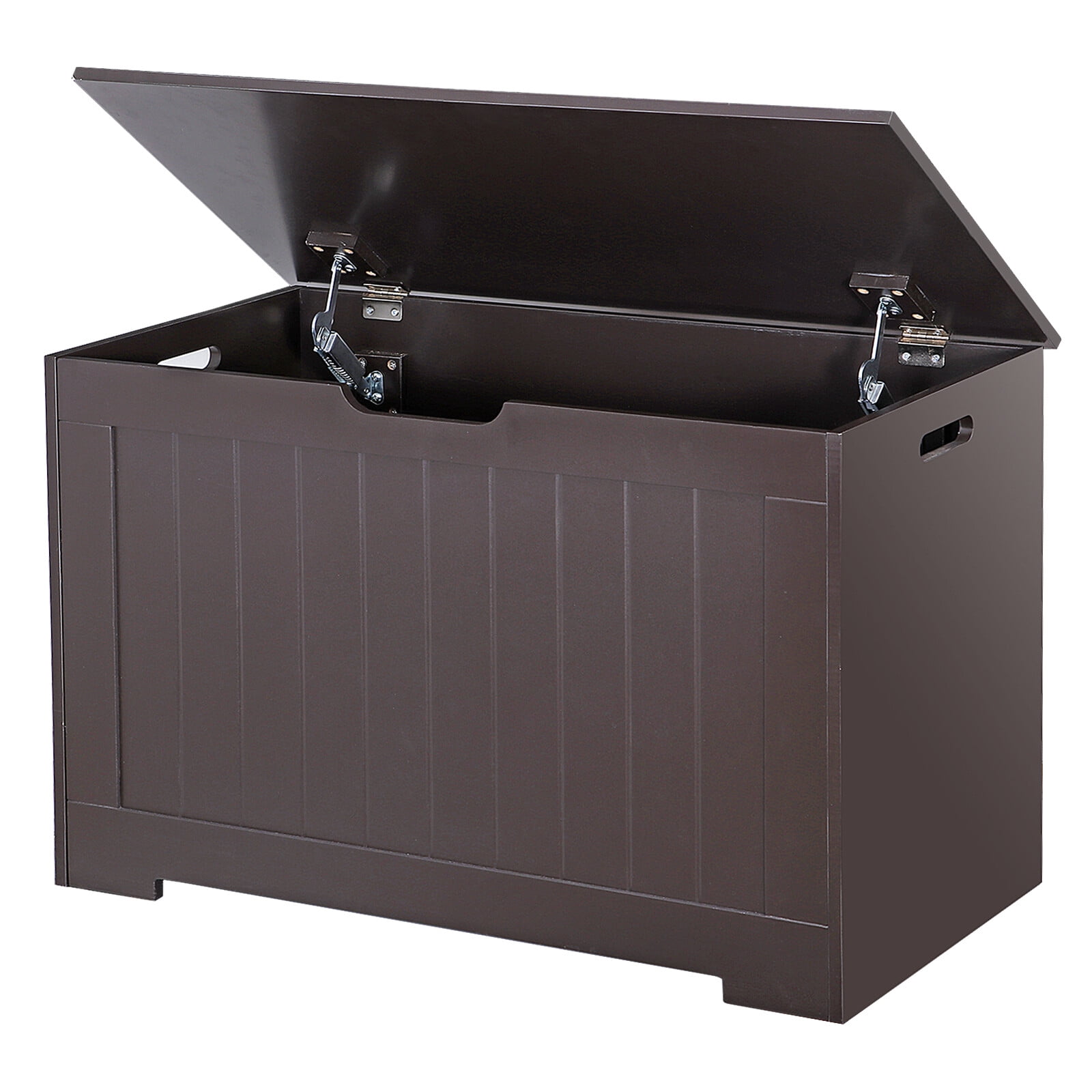 HomGarden 30'' Wooden Toy Chest 150L Large Child Storage Box Cabinet W/Safety Hinged Lid, Brown