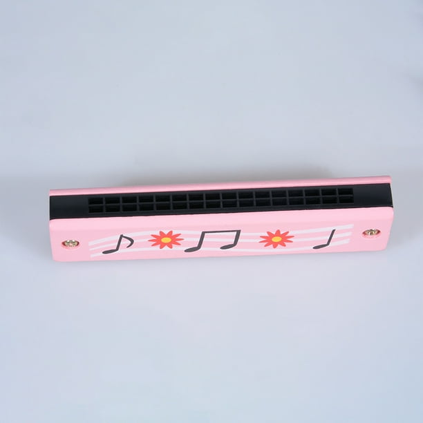 Cartoon Printing 16 Trous Harmonica en Bois Instrument de Musique Jouet Éducatif Cadeau pour les Enfants Rose