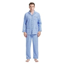 Amaxer Men's 100% Cotton Flannel Pajama Set - Long Sleeve Button-Up Top & Elastic Waist Pants, Cozy Winter Warm Sleepwear, Plaid PJ Outfit Gift