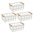 thumbnail image 1 of Simplify 4 Pack Rectangular Metal Storage Basket With Bamboo Handles | Large | Farmhouse Style Wire Basket | Home Organizer | Decorative | Rustic | White (Kit-10038-White-4Pk), 1 of 5