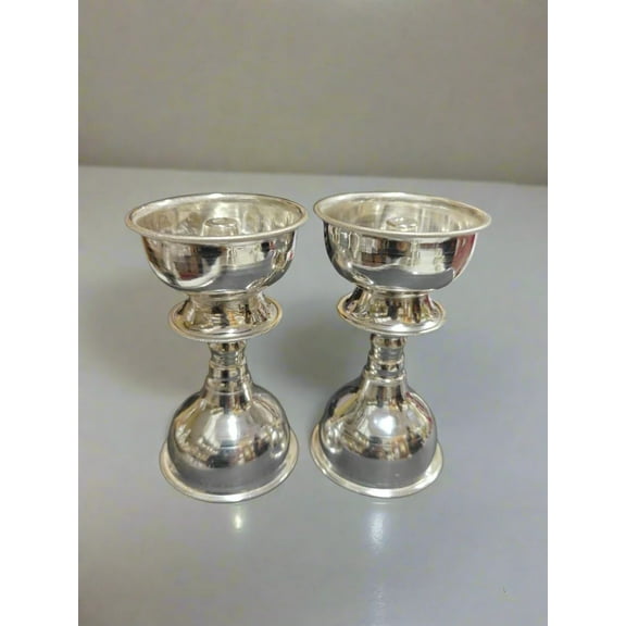 German silver diya pair set for housewarming/ diwali / gift item , 6"