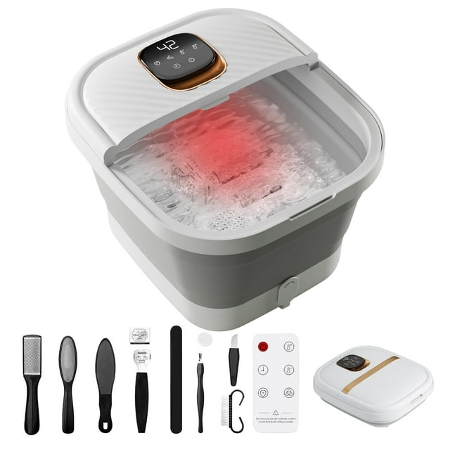 Collapsible Foot Spa with Heat, Touchscreen, Foldable Foot Bath Massager with Temperature Control, Foot Massage Rollers, Pedicure Foot Spa for Home, O
