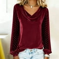 thumbnail image 7 of Oplxuo Cowl Neck Velvet Shirts for Women Dressy Mesh Long Sleeve Going Out Casual Tunic Tops Loose Party Blouse, 7 of 7