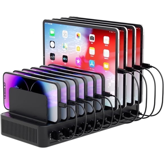 100W 10-Port USB Charging Station with  Dividers for iPhone, iPad, Samsung Galaxy and Tablets