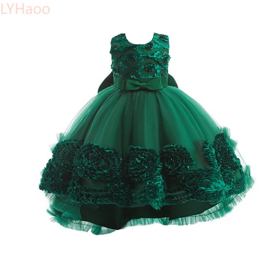 LYHaoo Toddler Kids Girl Dress Summer Sleeveless Flower Princess Dress Catwalk Performance Dress,Girls Floral Dresses Sizes 3-4 Years Green