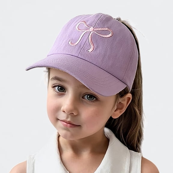 Ticikt Girls Ponytail Baseball Cap, Half Open Bow Embroidery Sweet Summer Sun Hat,Color:Light Purple