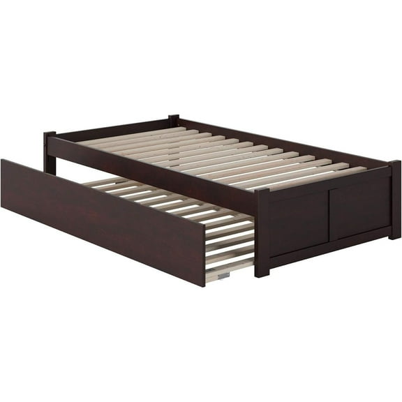 Twin XL Platform Bed with Trundle & Footboard - Espresso Finish