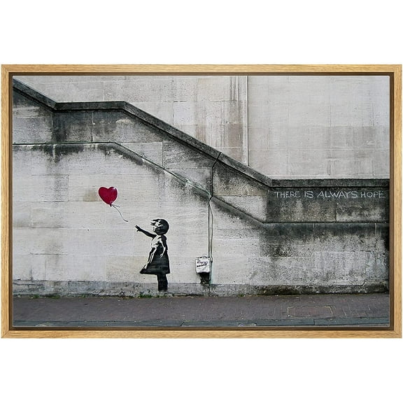 wall26 Framed Canvas Print Wall Art Banksy There is Always Hope Girl with Balloon Graffiti & Street Art Pop Culture Illustrations Pop Art Dark for Living Room, Bedroom, Office - 24"x36"