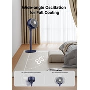 Airmate 9 Pedestal Fan with Remote, DC Motor, 12 Speeds, Quiet 25dB, 80° Oscillation, Adjustable Height 12-37, High Airflow, Dark Blue