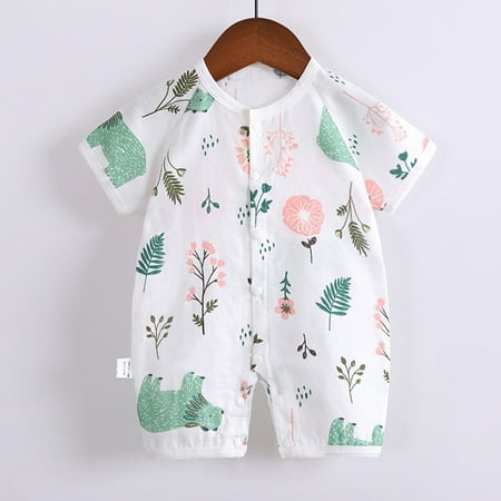 

Hunpta Summer Outfit Newborn Infant Baby Girls Boys Cotton Linen Button Cartoon Dinosaur Floral Kimono Romper Jumpsuit Short Sleeve Playsuit Clothes