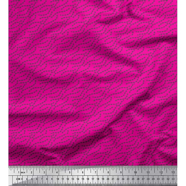 Soimoi Pink polyester Crepe Fabric Brush Stroke & Dots Abstract Decor Fabric Printed Yard 42 Inch Wide