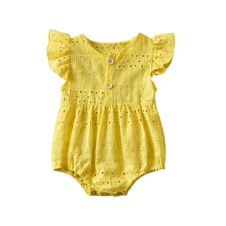 

Penkiiy Infant Baby Girls Summer Sleeveless Cute Breathable Solid Color Rompe Cotton One-piece Romper 6-12 Months Yellow on Clearance