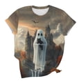 thumbnail image 6 of Womens Halloween Tops Ghost and Cat Graphic Tees Short Sleeve Casual Crewneck T-Shirts Fall Festival Shirt Novelty Holiday Outfit Lightweight, 6 of 6