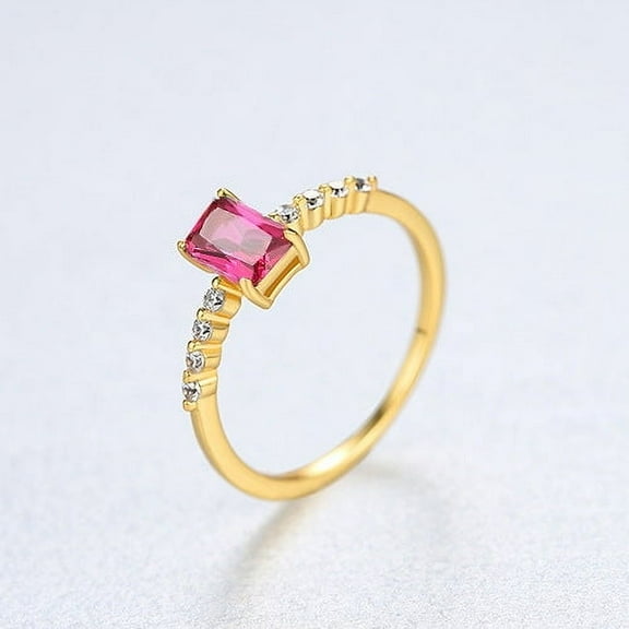 Sterling Silver Women's Ring with Colored Zircon | 925 Silver, Simple Geometric Design, Electroplated Finish, Gem Inlay