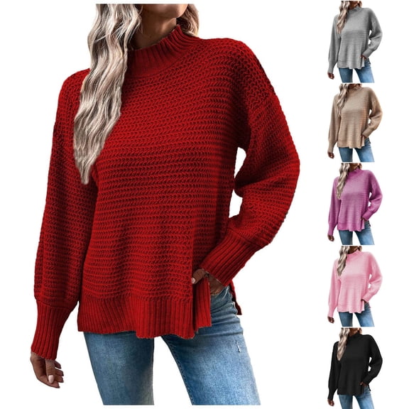 LOVZFMLL Sweaters for Women, Acrylic Turtleneck Ribbed Pullover Solid Color Basic Casual Everyday Relaxed Fit Tops Warm Fall Winter Clothes