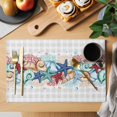 thumbnail image 2 of Summer Starfish Placemats Set of 4, Blue Coral Beach Couch Coastal Grey Plaid Placemats for Dining Table, Place Mats for Kitchen Tabletop, Waterproof Wipeable Dining Table Mats Set, 2 of 9