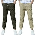 thumbnail image 3 of Hurxie Deals 2Pc Boys Cargo Pants Cotton Linen Drawstring Sweatpants Green,11 Year, 3 of 7