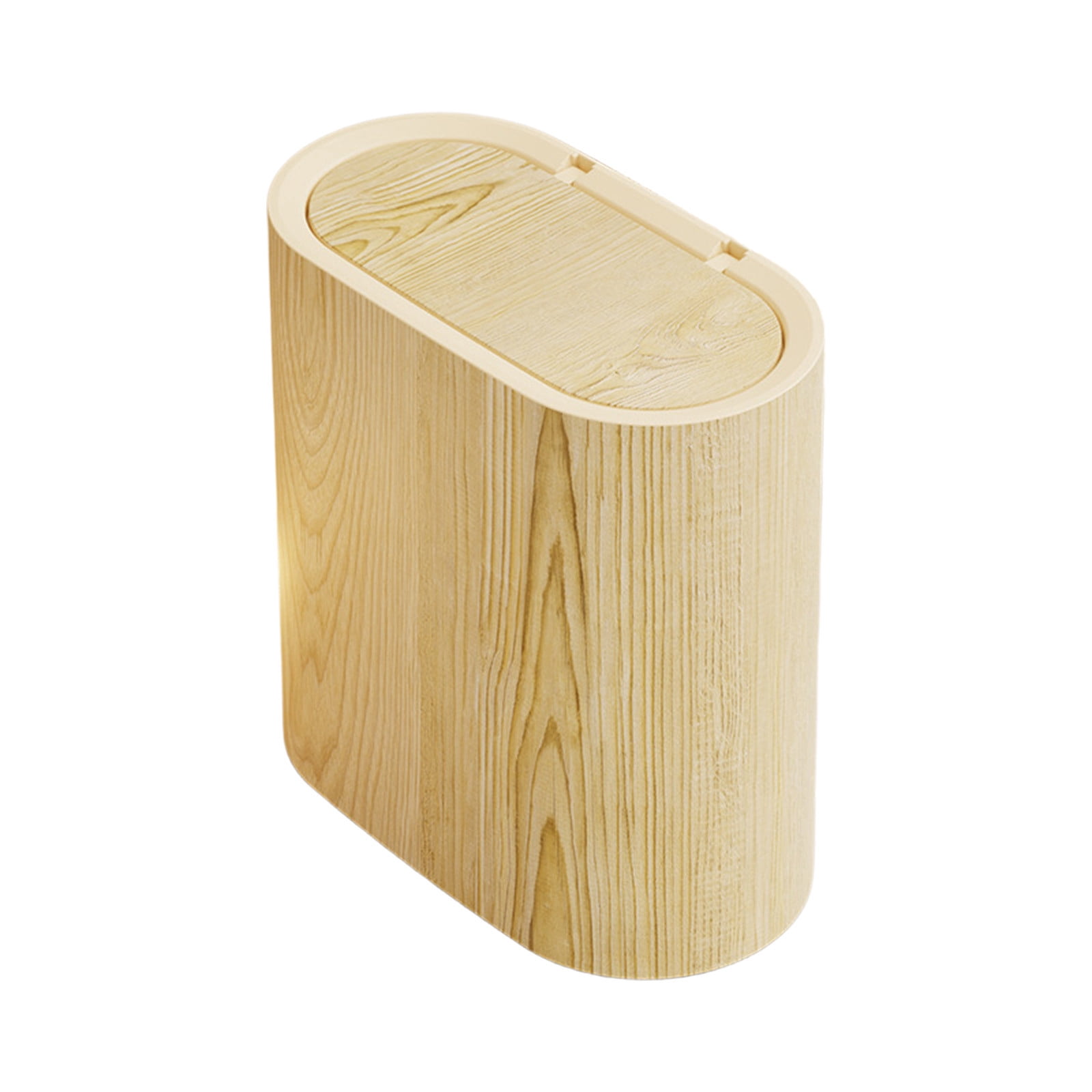 Surpdew Bathroom Trashcans With Lids, Tall Skinny Plastic Wood Pattern Trash Can Small Garbage Bin With Lid For Bathroom Narrow Wastebasket Modern Waste Basket For Home Indoor Hotel Beige-A 12 Liters